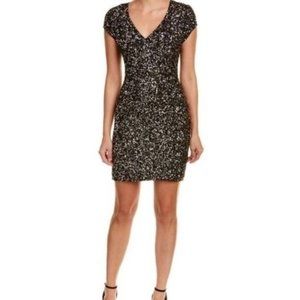 Parker Serena Silk Beaded Sequin Mini Dress Small Black Silver Party Cocktail